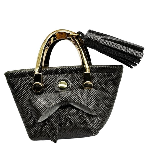 Bolso de mano para muñecas a escala 1/6, adorno para casa de muñecas, de piel sintética, hecho a mano Negro