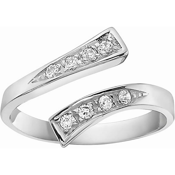 Ritastephens Sterling Silver Crossover Cubic Zirconia Adjustable Pinky Ring or Toe Ring