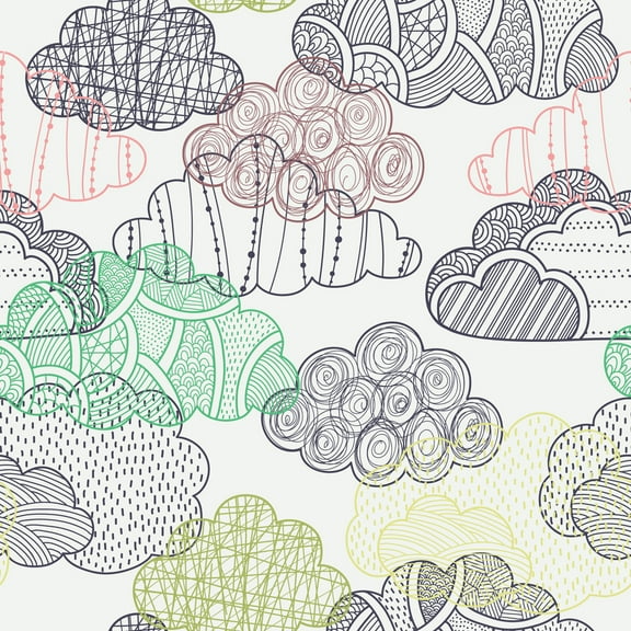 MuralsPrint Hand Drawn Clouds Peel & Stick Wallpaper, Removable Wallpaper 10'L x 24''W