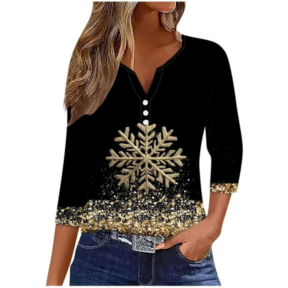 Christmas Tops for Women Fall Tops 2025 Vacation Funny 3/4 Sleeve Shirts Plus Size Blouse Plus Size Dressy