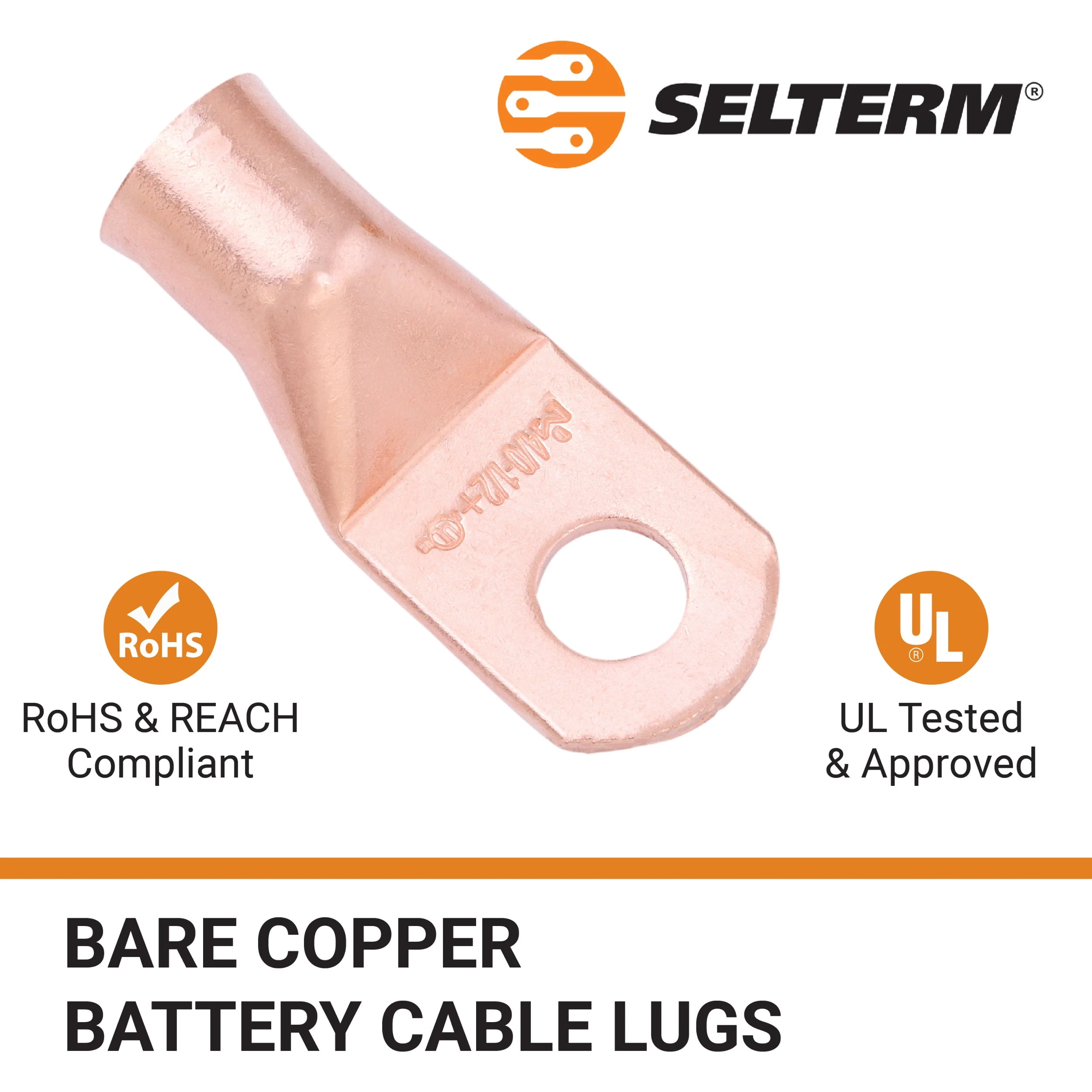 SELTERM 4/0 AWG XL 1/2" Ring Battery Cable End Terminal Lugs Bare Copper 10ea