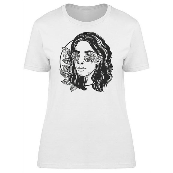 Fashion Girl Eye Roses T-Shirt Women -Image by Shutterstock, Female x-Large
