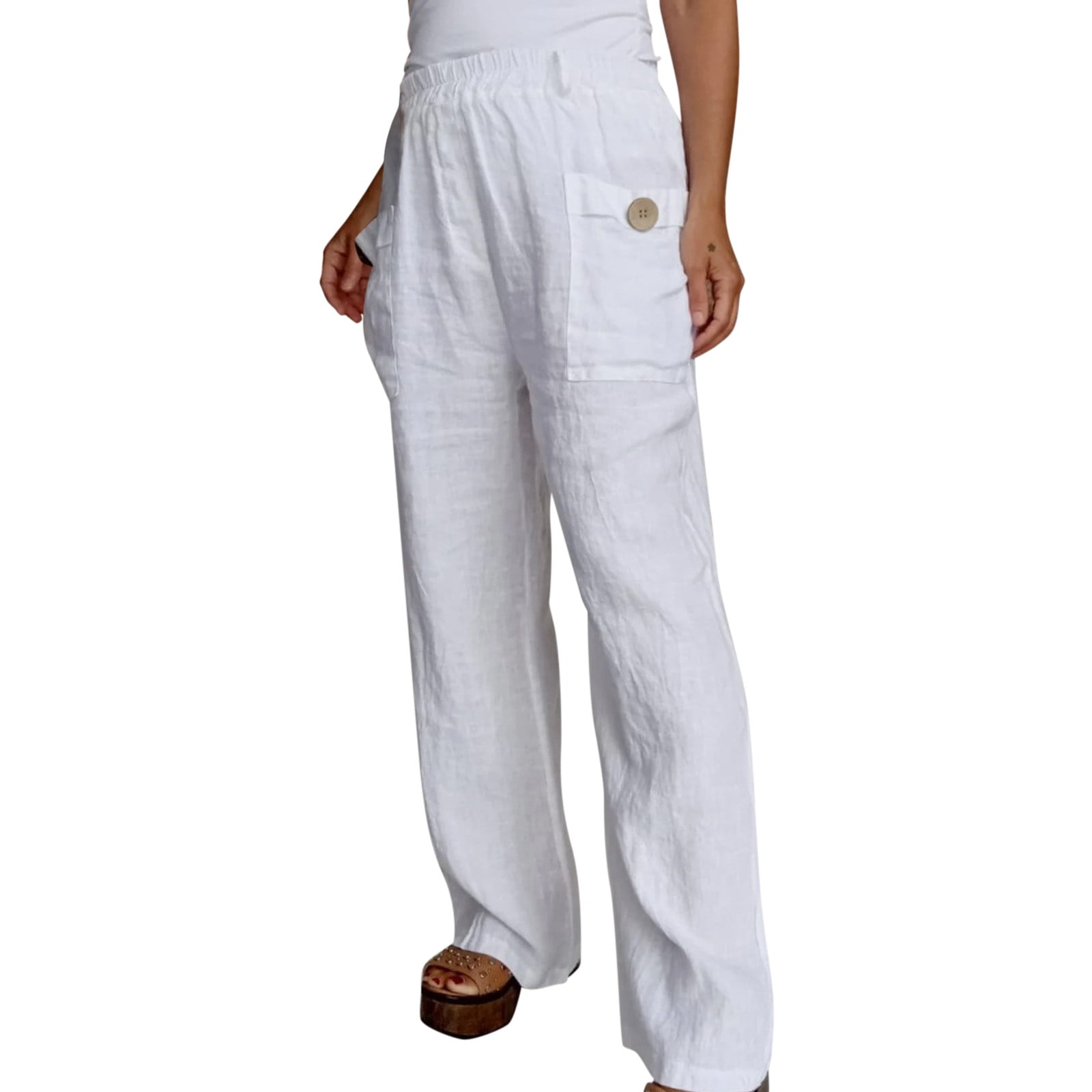 HSMQHJWE Womens Work Pants With Pockets Plus Size Business Casual Pants kiofxfcb-wide-leg-pants-women-casual-pocket-cotton-linen-elastic-waist