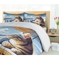 thumbnail image 3 of Ambesonne Cat Duvet Cover Set, Sunbathing Kitten Seaside Shore, Calking, Blue Pale Mustard, 3 of 6