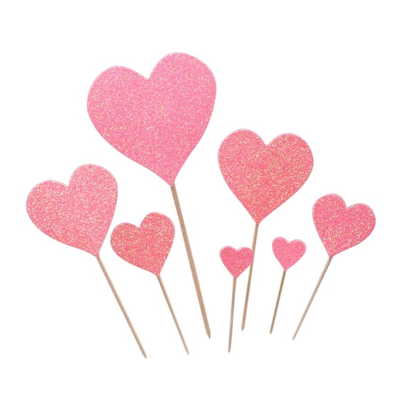 GOOHOCHY Heart Cupcake Toppers Glitter Paper Cake Decorations for Birthday Parties Pink 7pcs