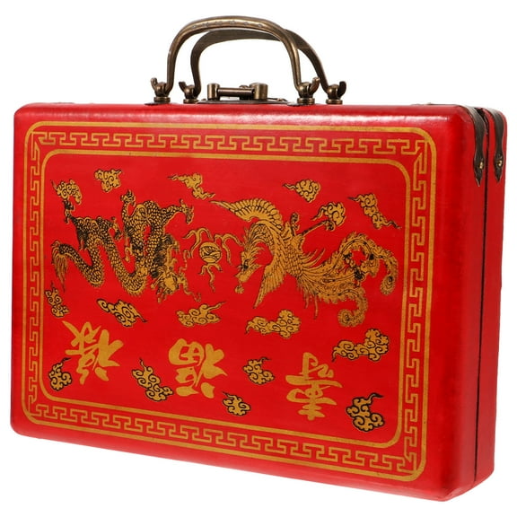 WHAMVOX  Wooden Mahjong Case Container Only Traditional Rectangle Red