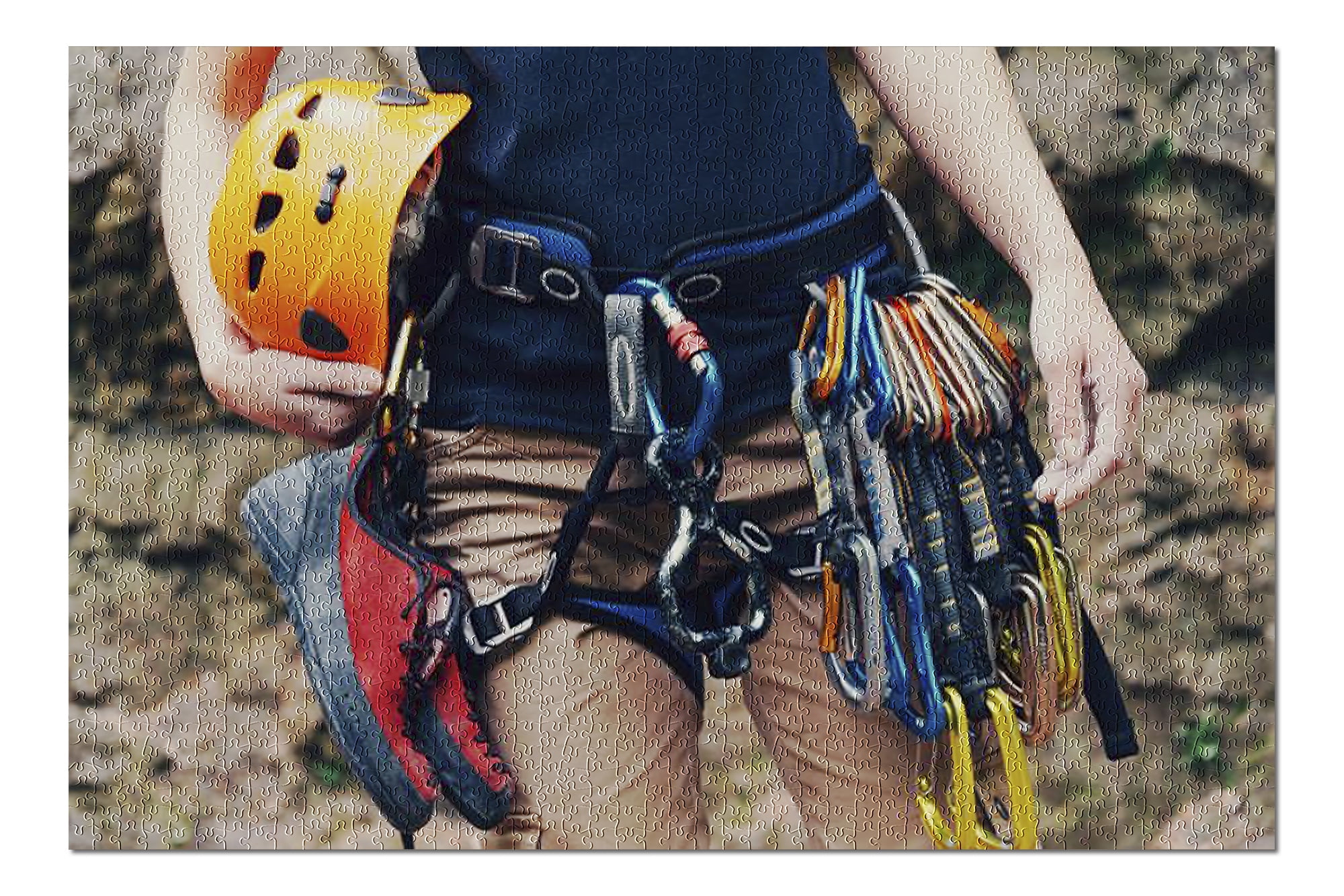 Woman with Rock Climbing Equipment Helmet, Carabiners