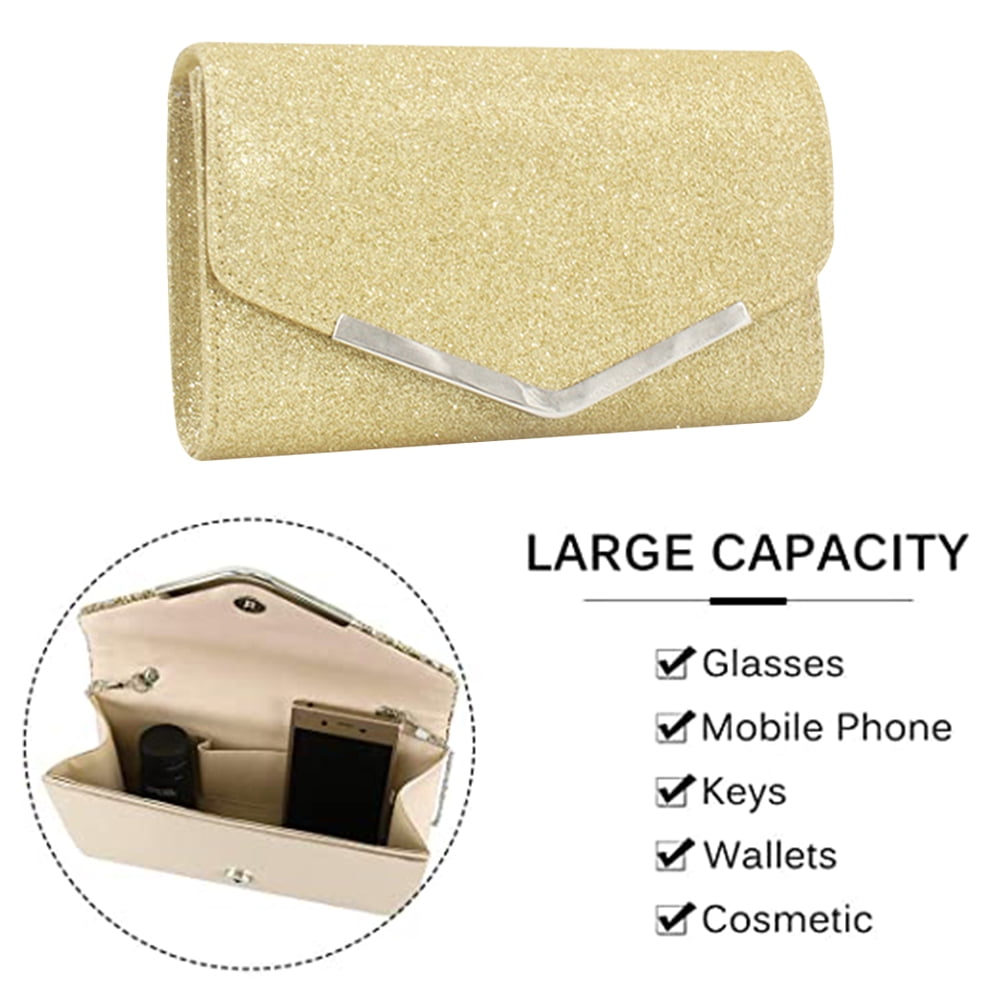 Women's Elegant Evening Clutch Envelope Prom Handbag Wedding Purse,Gold