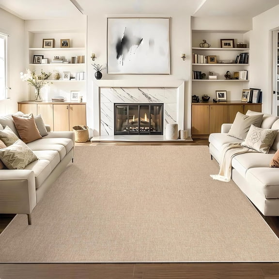 9x12 Area Rug for Living Room Washable Non Slip Low Pile Modern Solids Beige