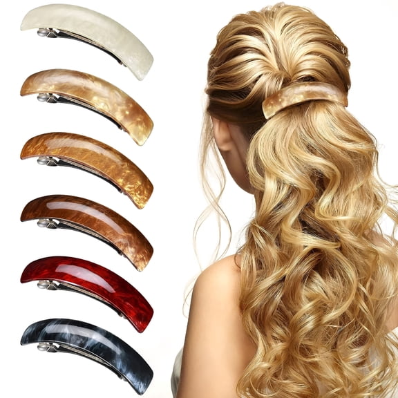 DESIGNICE6 Claw Clips For Women,6 Colors Large French Hair Barrettes, Retro Hair Clasp, Silk Scrunchies And Bun Makers