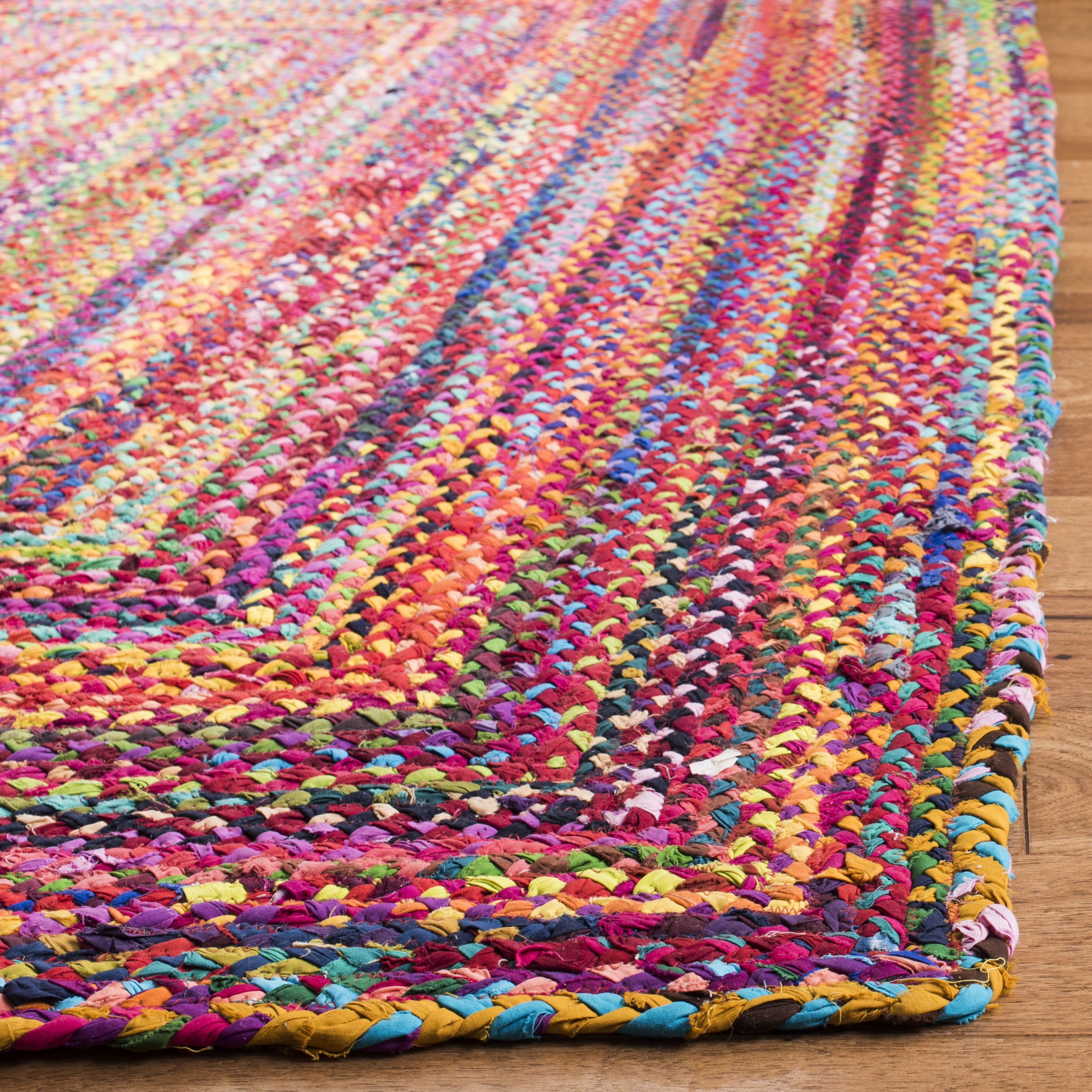 SAFAVIEH Braided Daphne Geometric Cotton Reversible Area Rug, Red/Multi, 3' x 3' Square