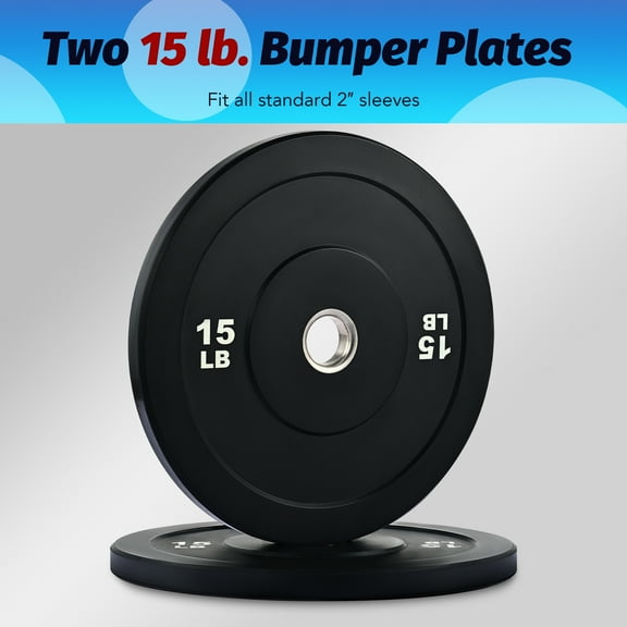 Preenex 15lb Weight Plates 2" Olympic Bumper Plates for Pro School Home Gyms Set of 2