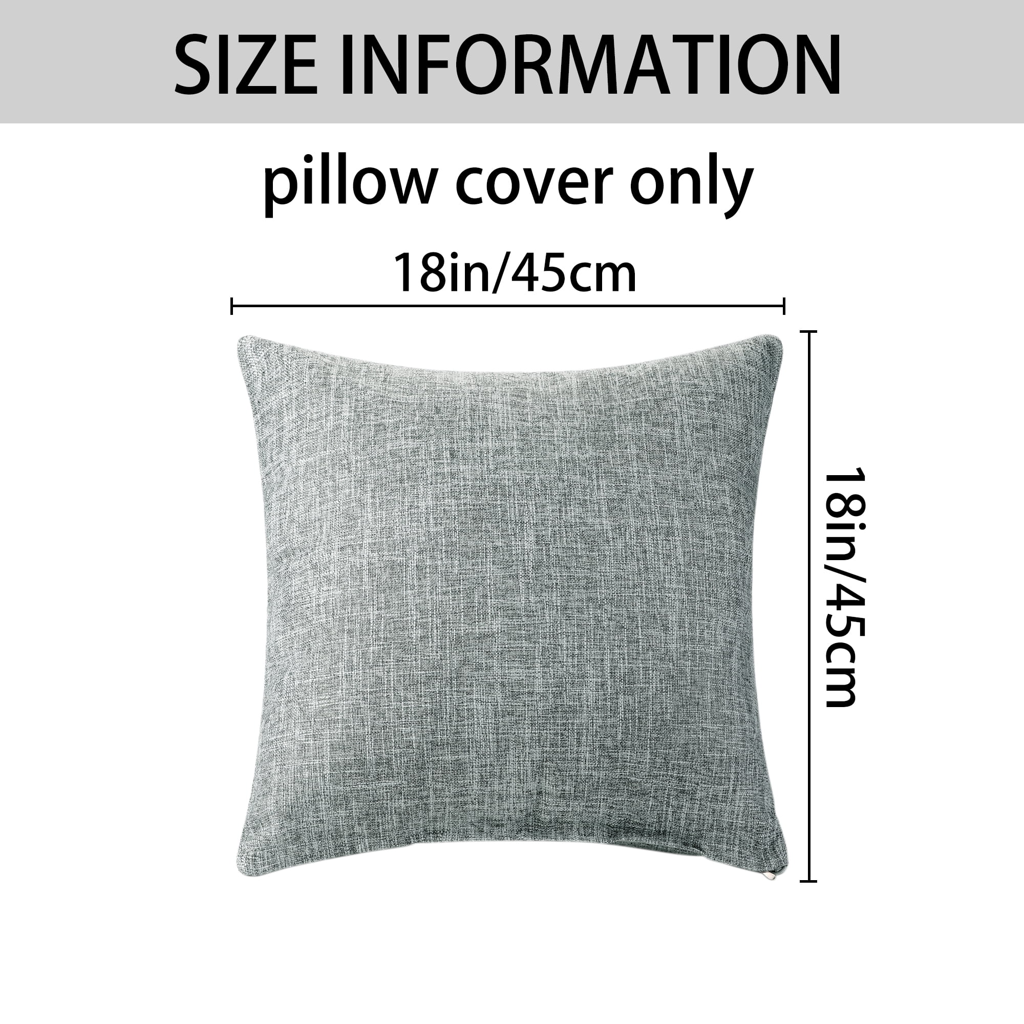 Unique Bargains Solid Indoor Outdoor Linen Decorative Throw Pillow Cover (2 Count) Dark Gray 18" x 18"