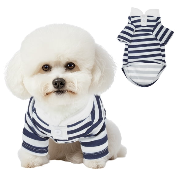Unique Bargains Dog Clothes Dog Polo-shirt for Small Medium Dogs Dog Shirt Striped Collared Pet Doggie Designer Outfits for Puppy Small Dogs X-Small Navy Blue