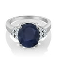thumbnail image 2 of Gem Stone King 925 Sterling Silver Ring Oval Blue Sapphire and Moissanite (6.95 Cttw, Size 6), 2 of 4