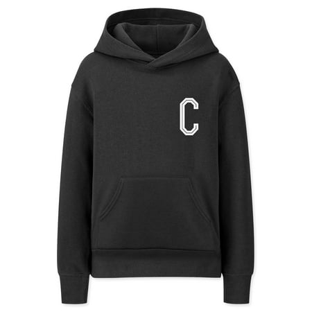 Daxton Youth Unisex Pullover Black Hoodie Mid-Weight Fleece Sweater Custom White Numbers and Letters  C  M