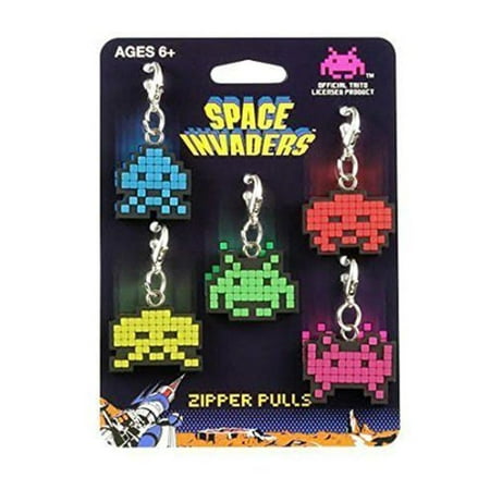 Key Identification Tags - Key Chain - Space Invader - Alien Zipper Pulls Set of 5 New Toys Licensed SIL112