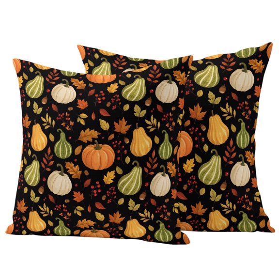 Fall Thanksgiving Outdoor Waterproof Pillow Covers, Pumpkins Red Berries Maple Leaves Black Decorative Square Throw Pillowcase Sofa Cushion Sham for Patio/Couch/Chair, 20"x20" 2 Pack