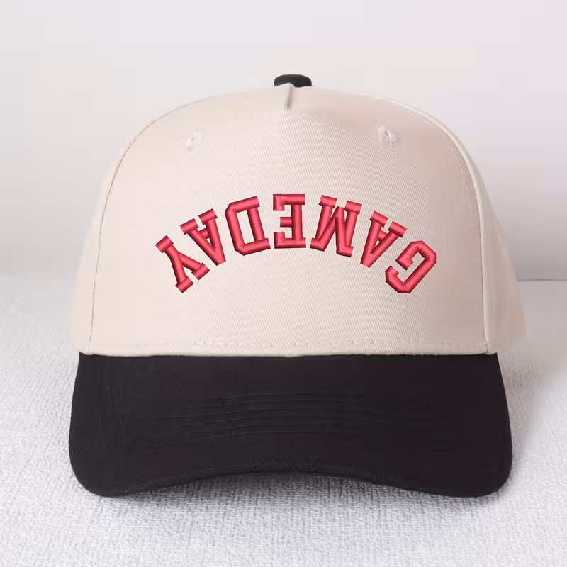 Off-White-Black-Red, variant on Fun "GAMEDAY" Upside Down Trucker Cap Reversible Novelty Hat Adjustable Snapback for Men and Women Game Day Essential