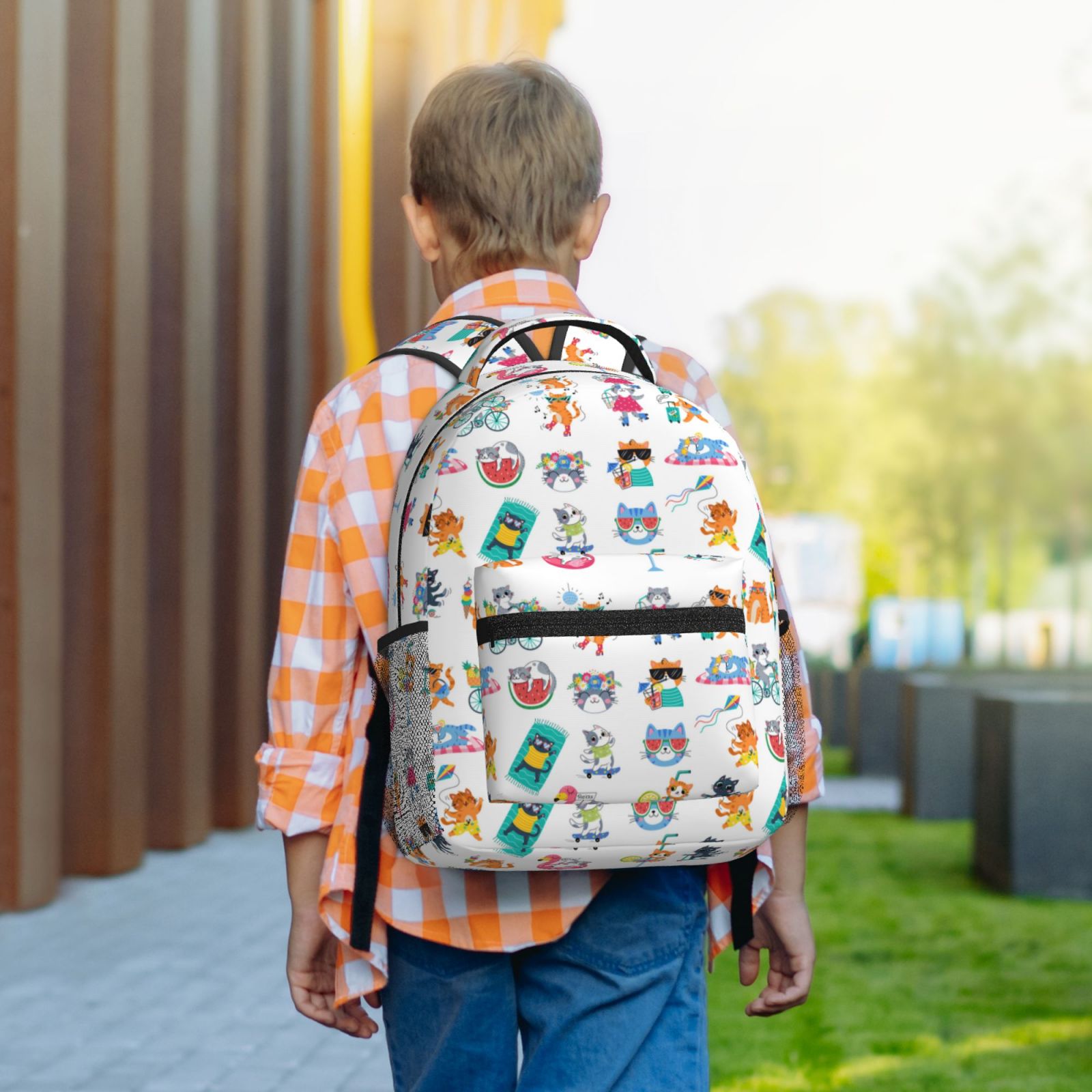 Xecao Hello Summer Cat Travel Backpack: A spacious, stylish computer backpack ideal for men and women, perfect for college, school, or daily travels