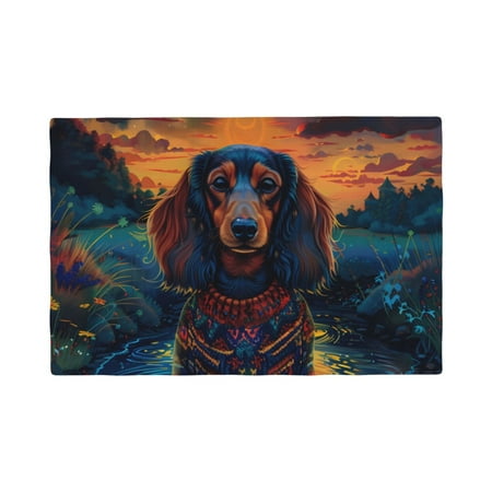 

Table Placemats Set of 4 - Starry Sky Meditating Dog 12x18 In Faux Linen Double Heat Resistant Place Mats Cloth Indoor/Outdoor Placemats Washable Table Mats for Dining Kitchen Party