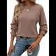 thumbnail image 1 of Camiseta Holgada Informal de Cuello Redondo y Larga Acanalada para Mujer, Ideal para y Otoño Caqui L, 1 of 9