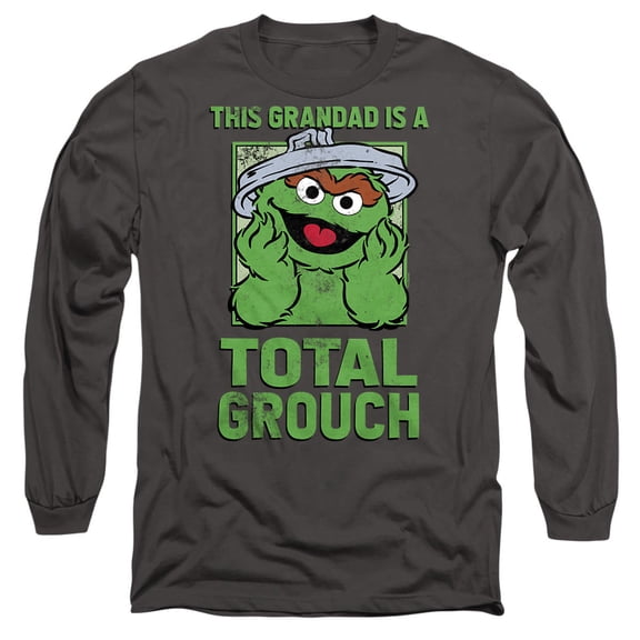 Sesame Street Fahter's Day Total Grouch Grandad Unisex Adult Long-Sleeve T Shirt, Charcoal, 2X-Large