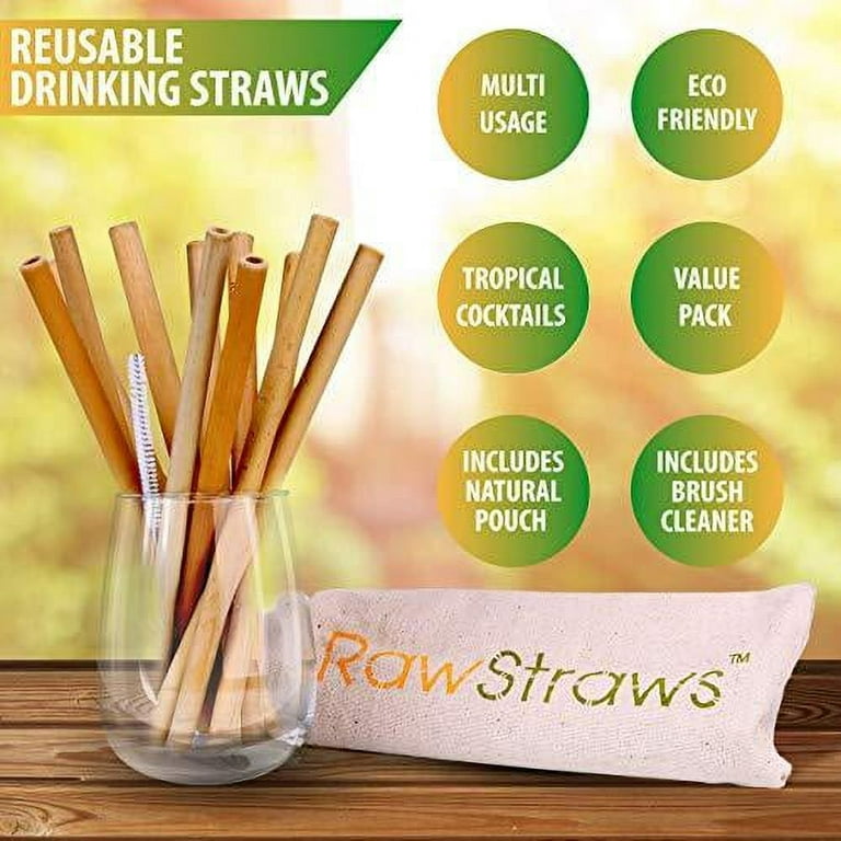 Reusable Bamboo Straws Biodegradable Drinking – 14 Pack Sizes 8.5 inch 7.1  inch and 5.1 inch Eco-Friendly Storage Pouch and Cleaning Brush 