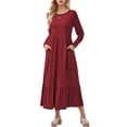 thumbnail image 3 of Mengpipi Women’s Fall Dress Casual Long Sleeve Crew Neck Dress Tiered Maxi Swing Dress with Pockets, 3 of 5