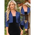 thumbnail image 2 of DARING DIVA Women's Satin Cardigan 3/4 Sleeve Cropped Work Bolero Shrug M Dark Blue, 2 of 5