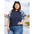 thumbnail image 3 of Hauts Grande Taille pour Femmes Manches Courtes Cloche T-Shirts d'Été Col Rond Décontractés, 3 of 4