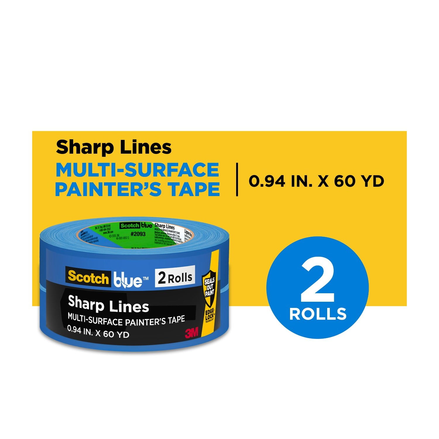 ScotchBlue Painters Tape, 3 Rolls Bundle, Includes 2 Rolls of Sharp Lines 0.94 in x 60 yd, and 1 Roll of Rough Surface 1.41 in x 60 yd