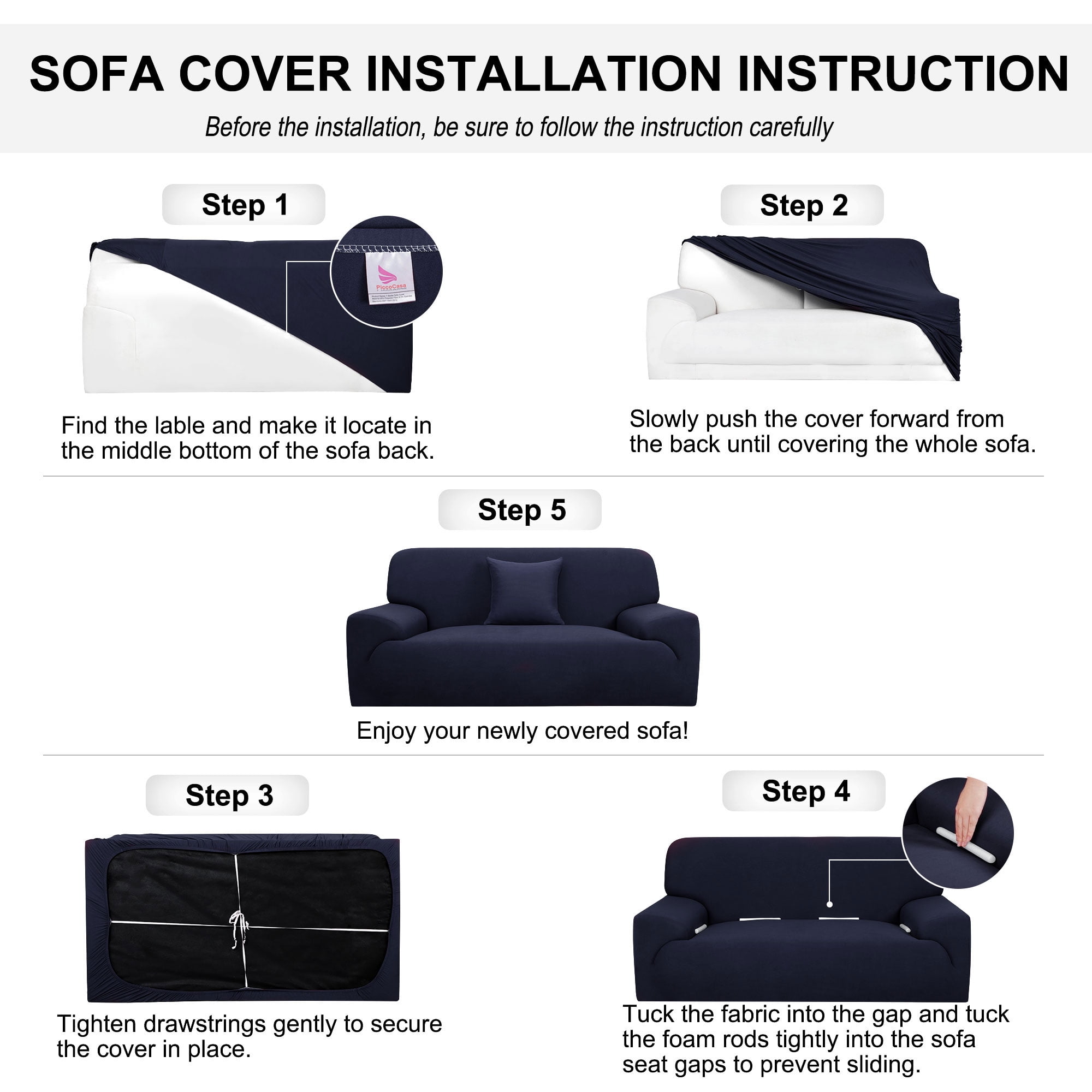 PiccoCasa Thick Stretch Sofa Cover 2 Seater Solid Couch Cover, Dark Blue