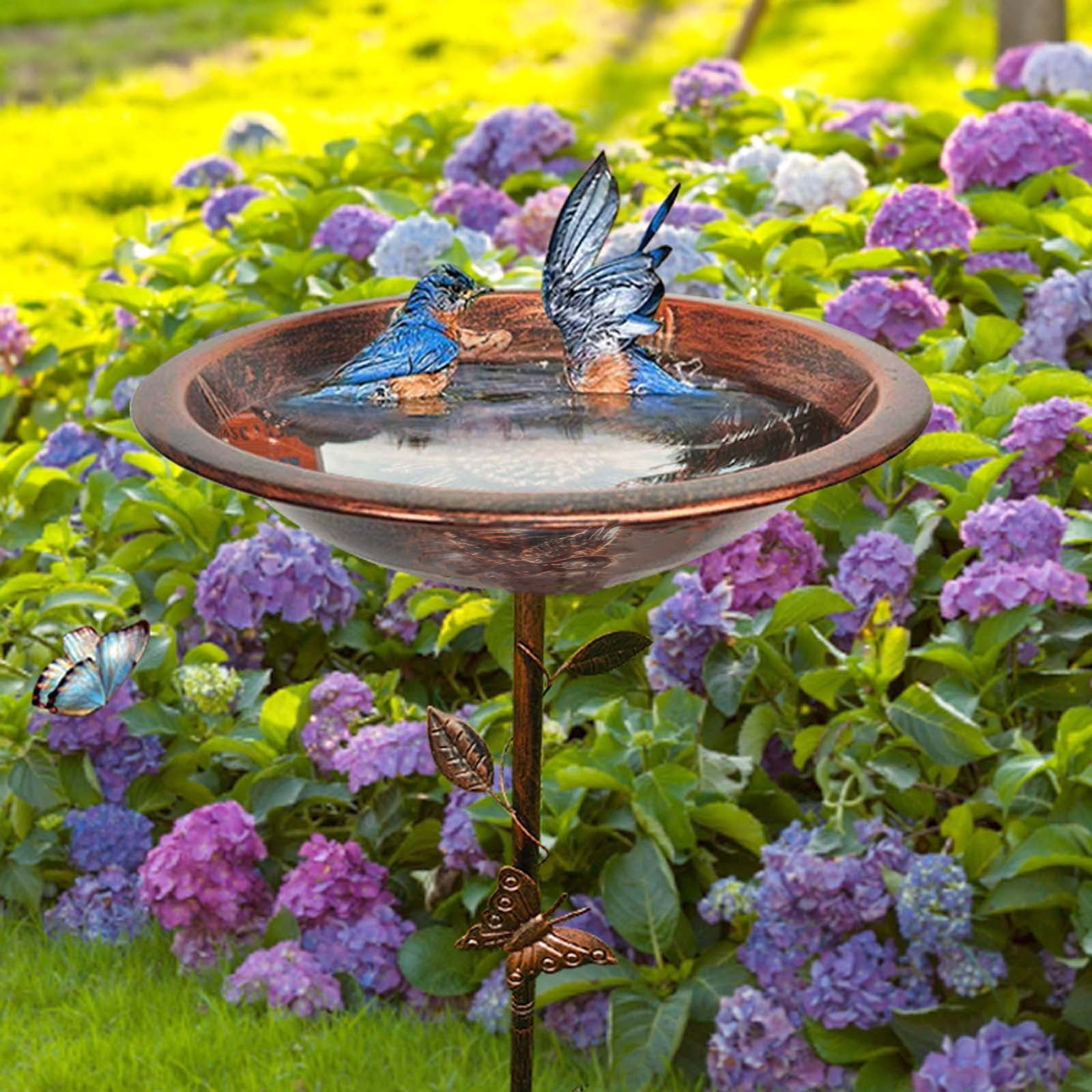 30" Metal Birds Bath for Outside, Detachable Outdoor Birds Baths Water Bowl with Stake, Easy to Clean, Vintage Freestanding Birdbath and Birdfeeder for Garden Yard Outdoor Decor