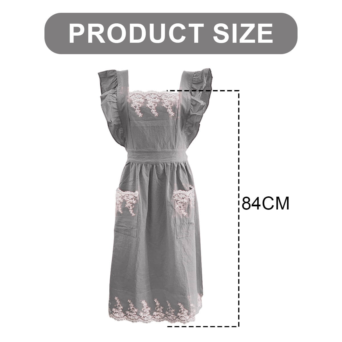 Vintage Cute Maid Ruffle Apron For Women Girls Apron Pinafore With Two Pockets, Kitchen Gift - grey
