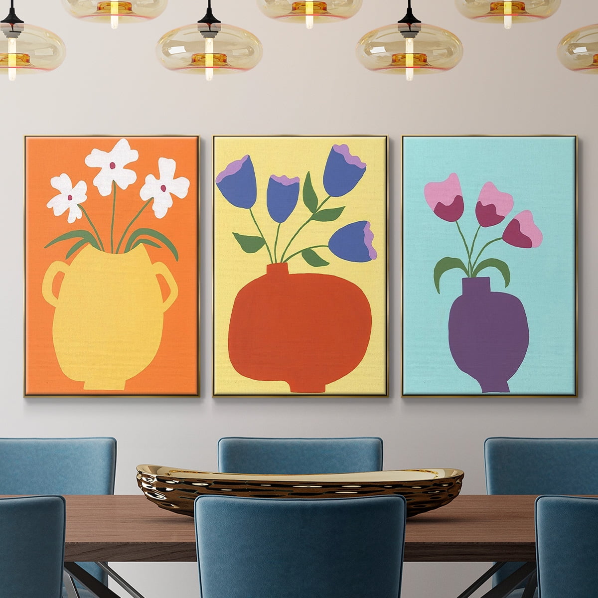 Modern Blooms I - Framed Premium Gallery Wrapped Canvas L Frame 3 Piece Set - Ready to Hang