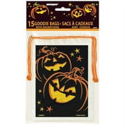 Pumpkin Grin Halloween Drawstring Goodie Bags, 15-Count