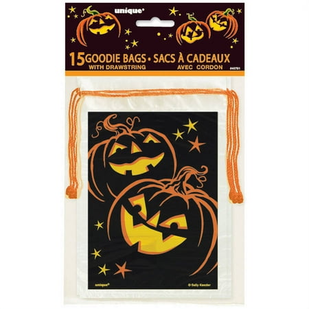 Pumpkin Grin Halloween Drawstring Goodie Bags, 15-Count