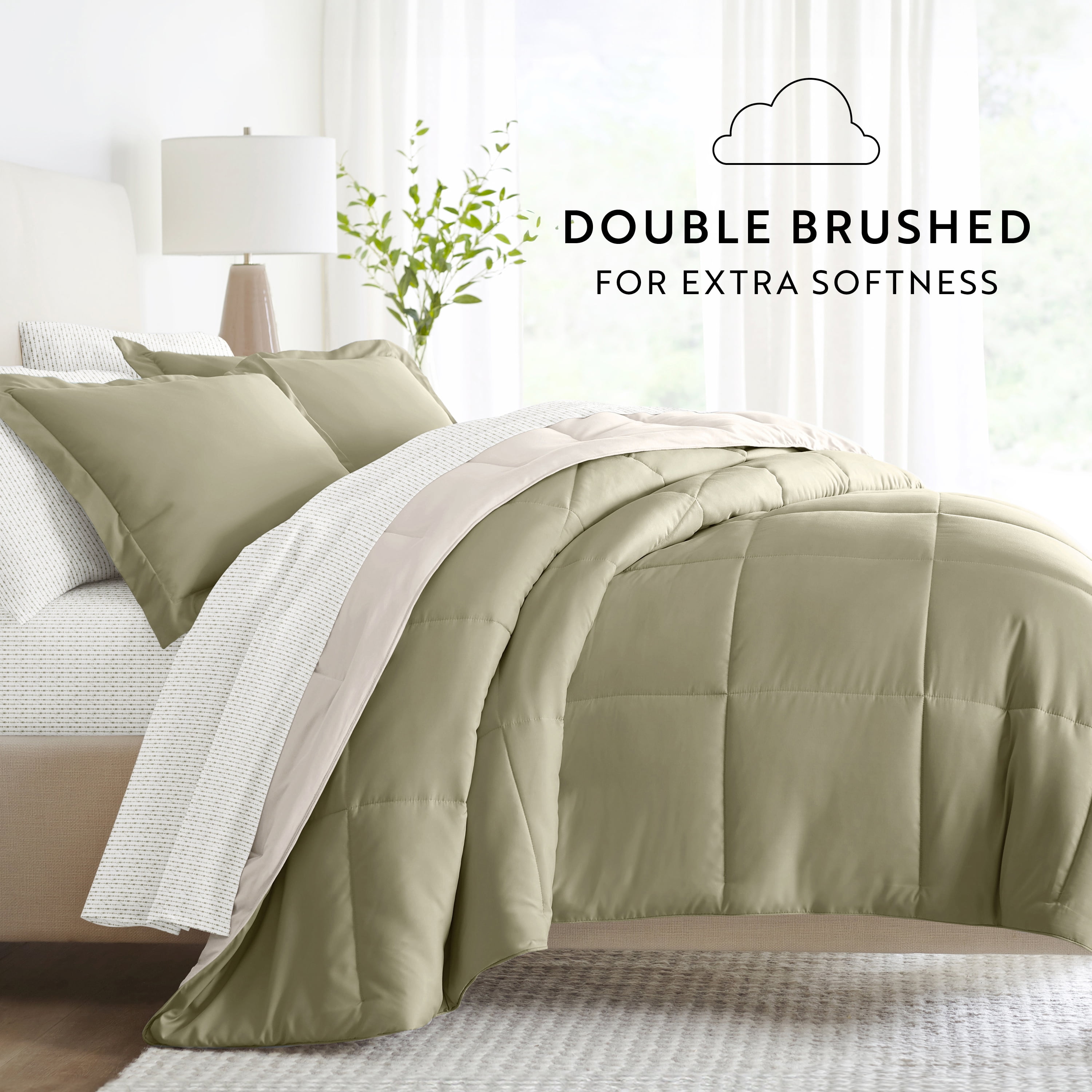 Noble Linens 5 Piece Bedding Bundle, Reversible Comforter and Patterned Sheet Set, Twin