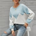 thumbnail image 3 of Women Crew Neck Pullover Sweater Fashionable Casual Loose Color Blocking Women Long Sleeve Sweater Aqua Blue L, 3 of 6