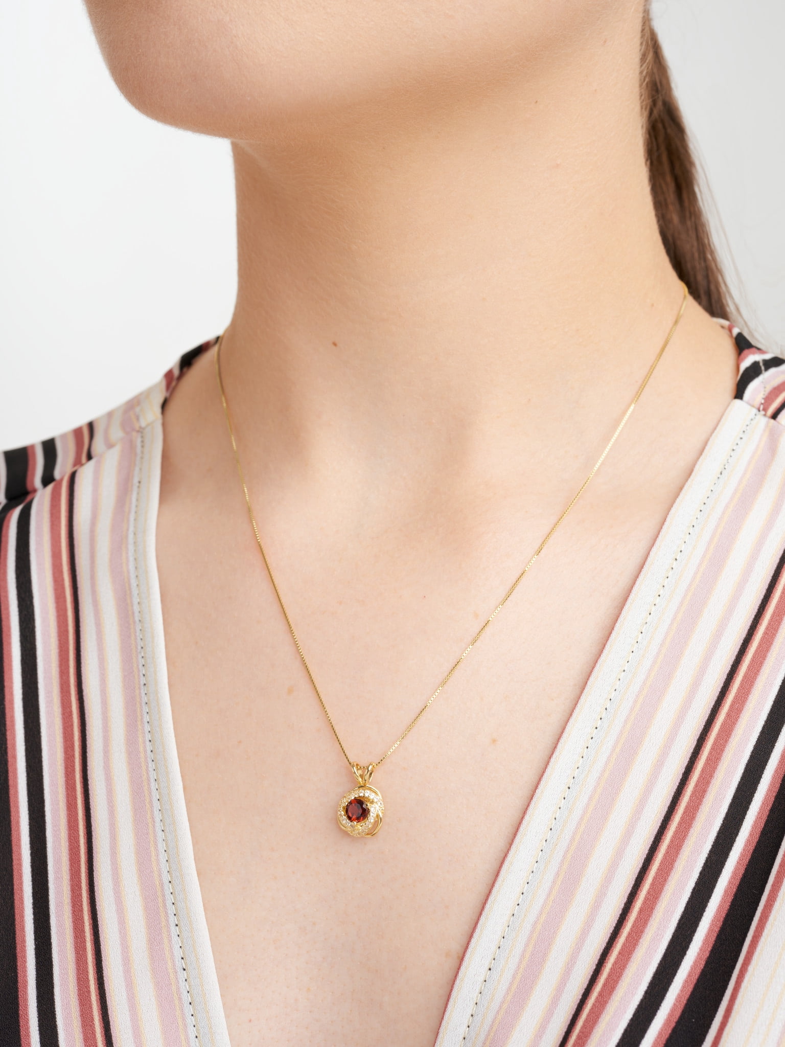 18K Yellow Gold Plated Sterling Silver Genuine Garnet January Birthstone Love Knot Pendant Necklace for Women Gift for Her