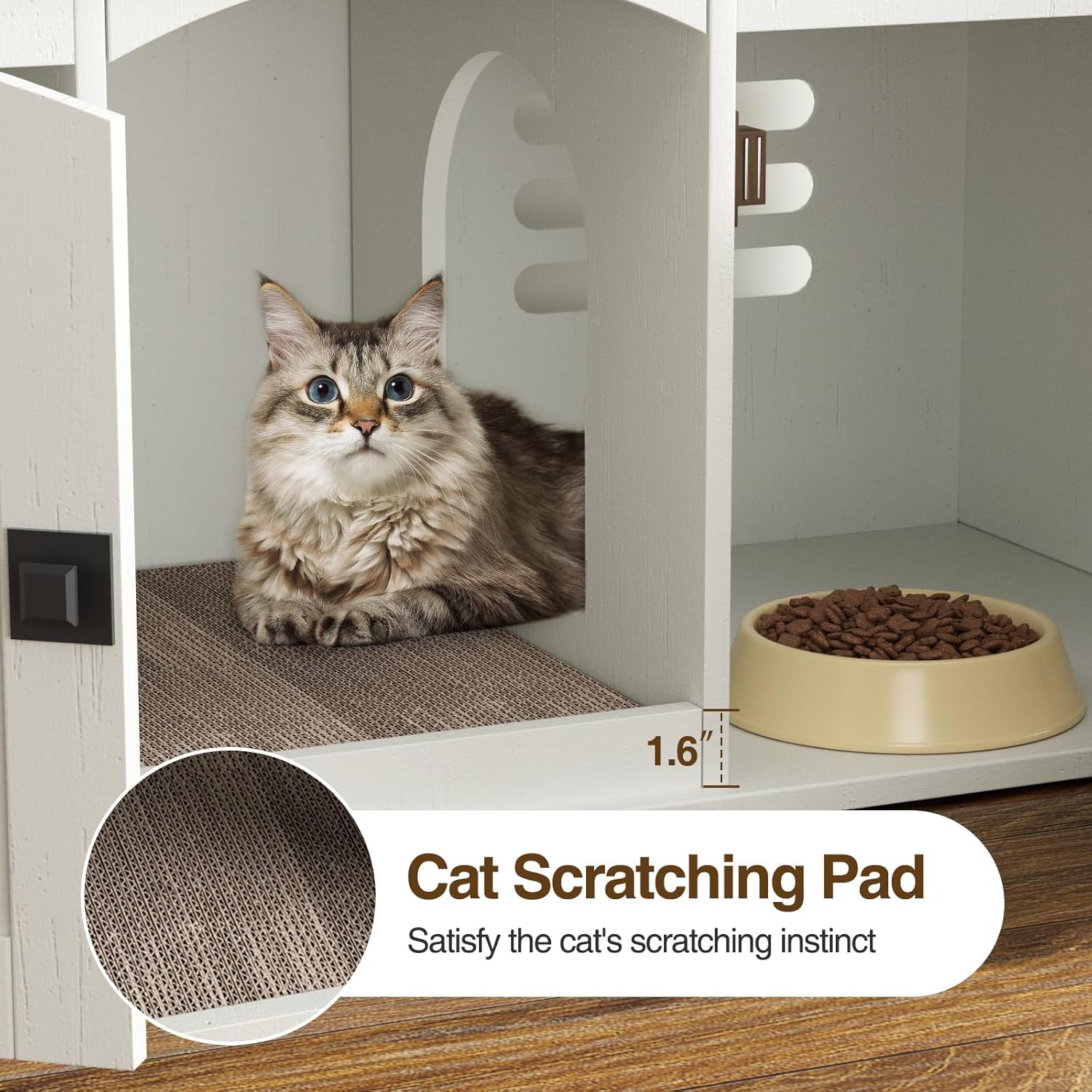 VEANERWOOD Cat Litter Box Enclosure for 2 Cats, Large Cat House with Double Rooms & Scratch Pad for Living Room, Bedroom, Wooden Enclosed Cat Litter Box Furniture