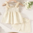 thumbnail image 6 of TOWED22 Toddler Girl Clothes 2Pcs Baby Girl Summer Outfits Ruffle Sleeveless Shirts Tops Shorts Set for Girl Clothing(Beige,12-18 M), 6 of 6