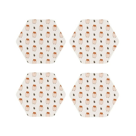 

Coasters Set of 4 - Sunflower Seed Cute Hamster Drink Coasters for Tabletop Protection Leather Coasters for Living Room Decor and Housewarming Gift Hexagon