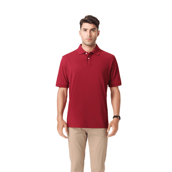 Zfeel Men's Casual Polo Shirt, 60/40 Cotton/Poly Blend, Short Sleeve Pique Knit with Collar, Cherry Red, S