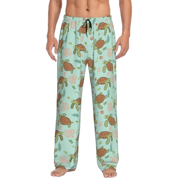 Fotbe Cute Sea Turtles Pantalones de Pijama para Hombre, Pantalones de Dormir, Pantalones de Casa con Cintura Ajustable y Bolsillos-Medium
