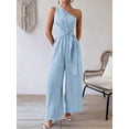 thumbnail image 4 of Womens One Shoulder Waist Tie Design Wide Leg Pocket Jumpsuit, Summer Overall Romper For Women, 4 of 4