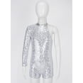 thumbnail image 3 of Miutii Kids Girls Sequins Gymnastics Leotard One Shoulder Short Jumpsuit Biketard Ballet Dance Unitard Outfits Silver 12, 3 of 6