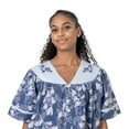 thumbnail image 5 of Women's Short Sleeve Woven Snap-Front Closure Floral Embroidery Housecoat Duster Lounge Nightgown, Navy Blue X-Large, 5 of 5