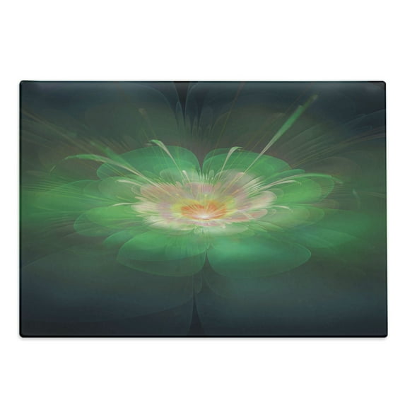 Fractal Cutting Board, Digital Abstract Floral Pattern in Tones Flower Blooms Illustration Image, Decorative Tempered Glass Cutting and Serving Board, Large Size, Hunter Green, by Ambesonne